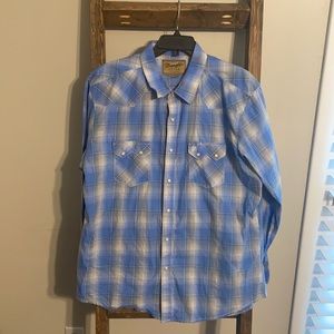 Wrangler Retro Pearl Snap Shirt. XL Blue Pearl Snap
